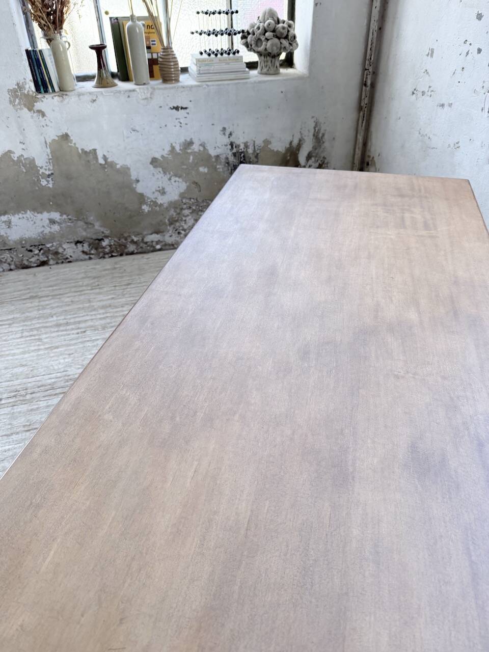 Farm table with turned legs, made of pine and birch, 180cm.