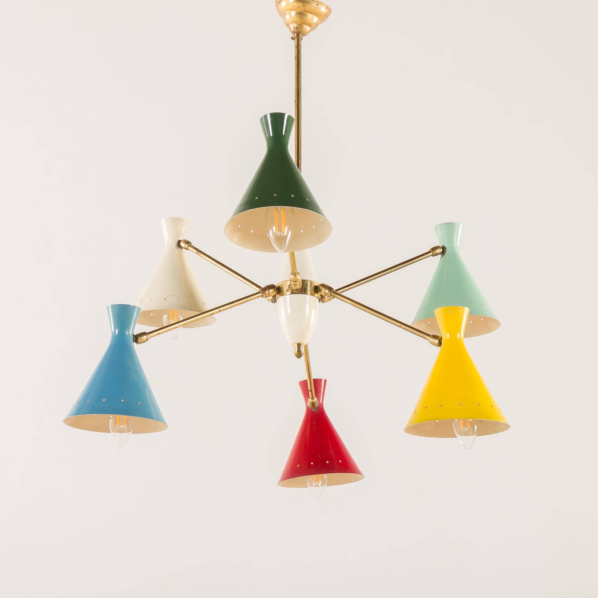 Italian mid-century colourful chandelier attributed to Arredoluce, 1950s
