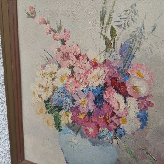 Tableau ancien bouquet de fleurs