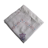 Old pillowcase embroidered and monogrammed in cotton :70x70cm
