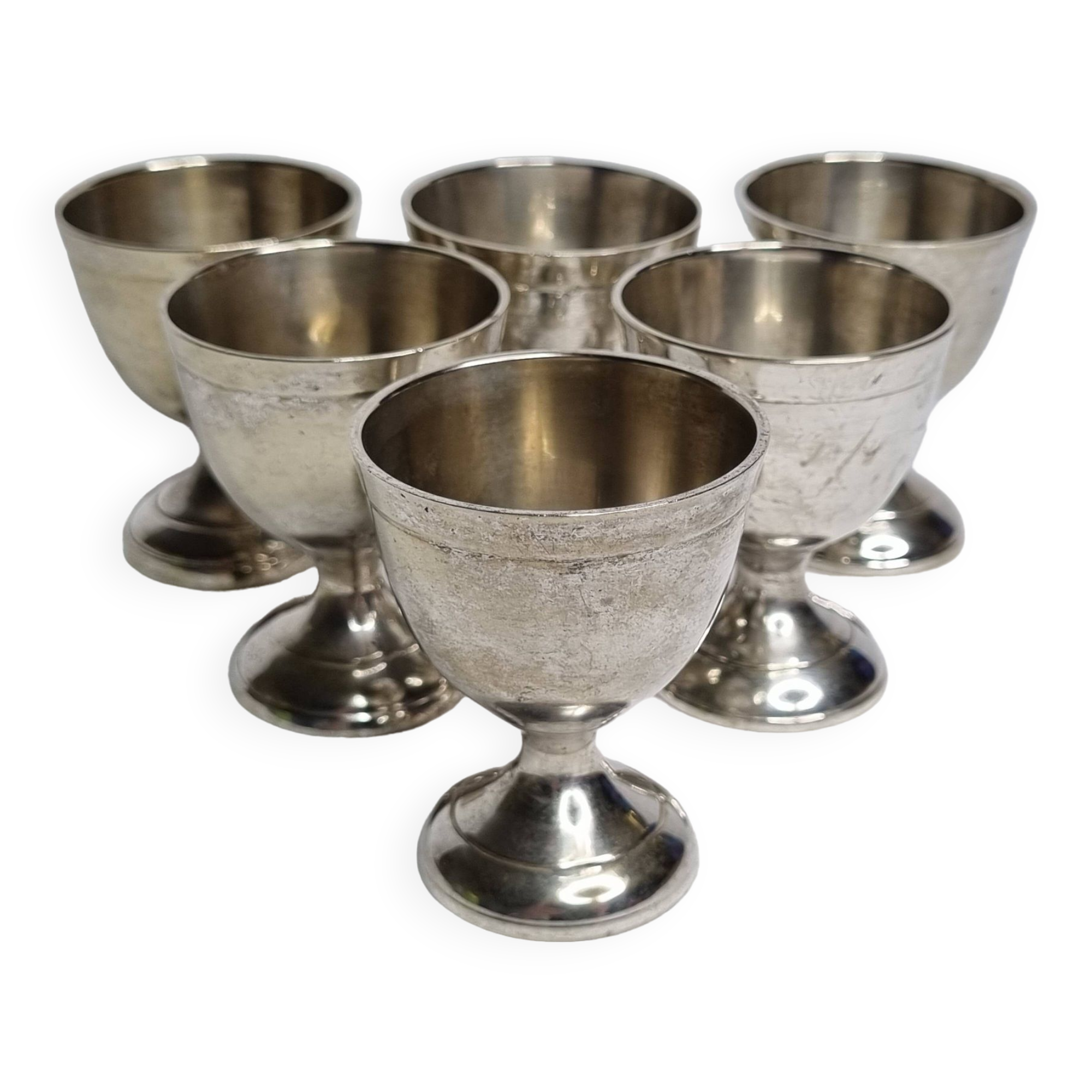 Set of 6 Vintage Silver Metal Egg Cups, EPNS hallmark, 6 cm