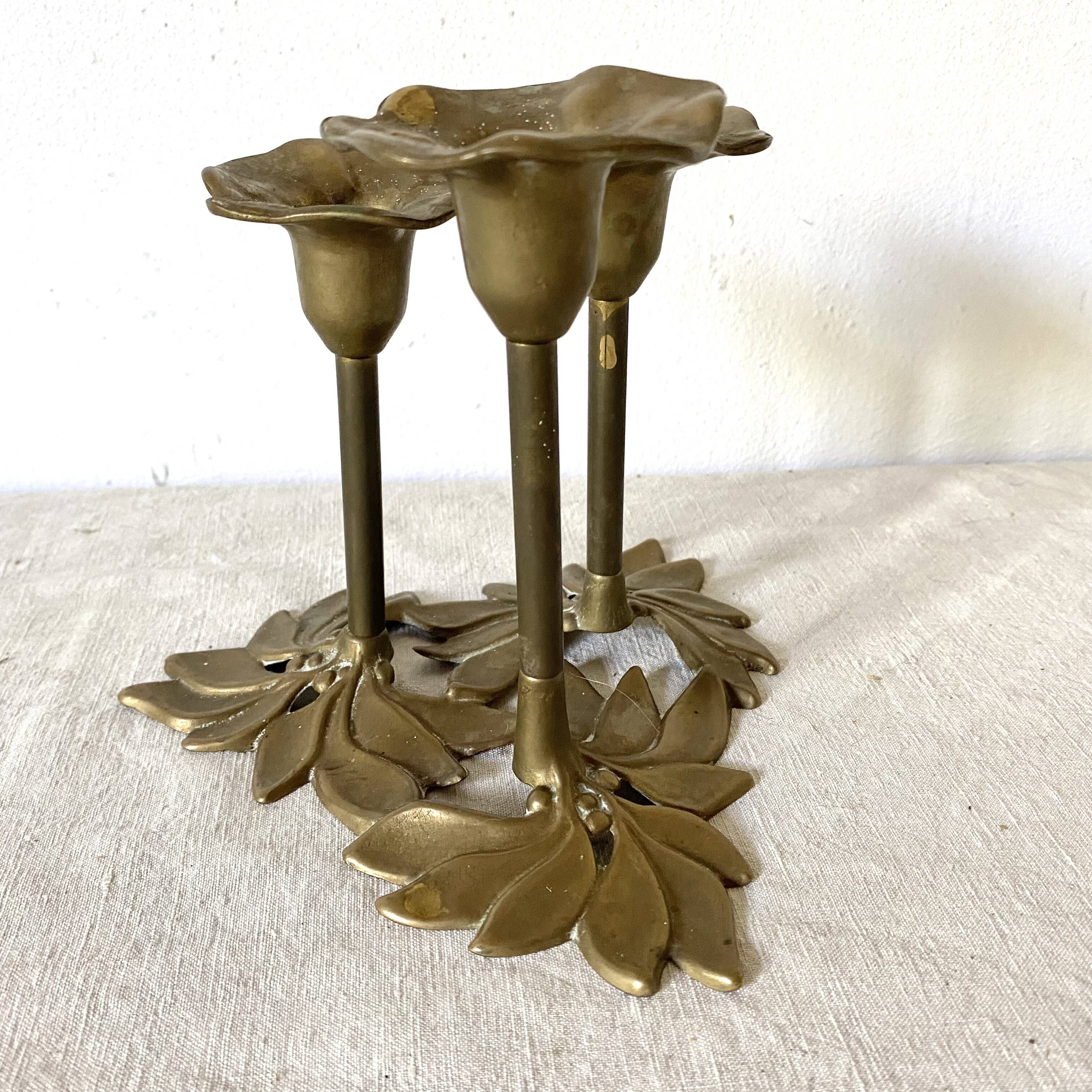 Floral Brass Candle Holder
