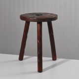 Brutalist tripod stool, solid pine, 1950s