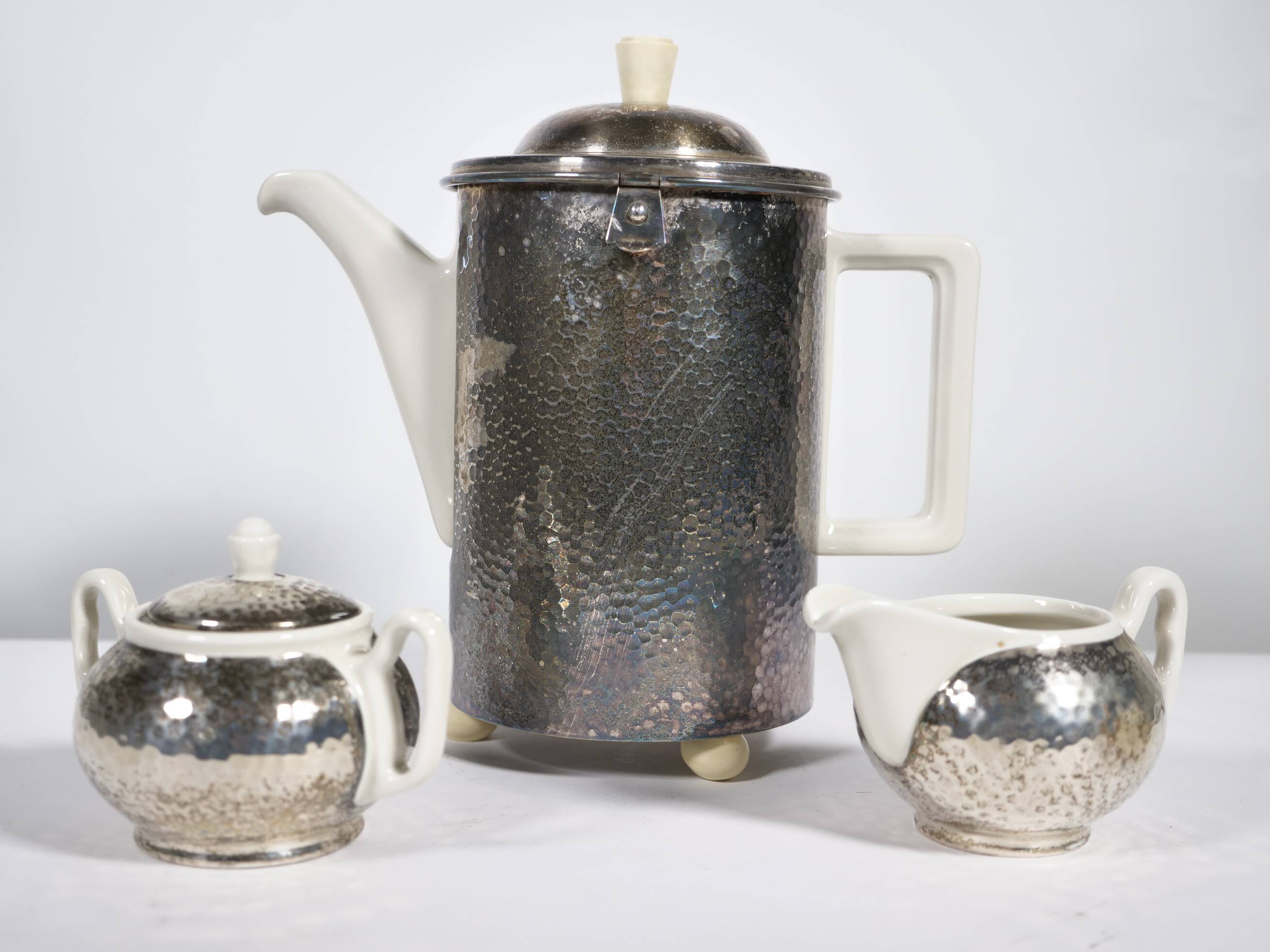 Art Deco Tea Set by Hutschenreuther with WMF Silver Plating, 1930s