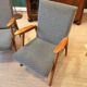 Pair of vintage oak armchairs, original fabric and seat.