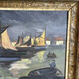 20th Century School - Art Deco - Oil on canvas - Seascape of boats in port - Clair o