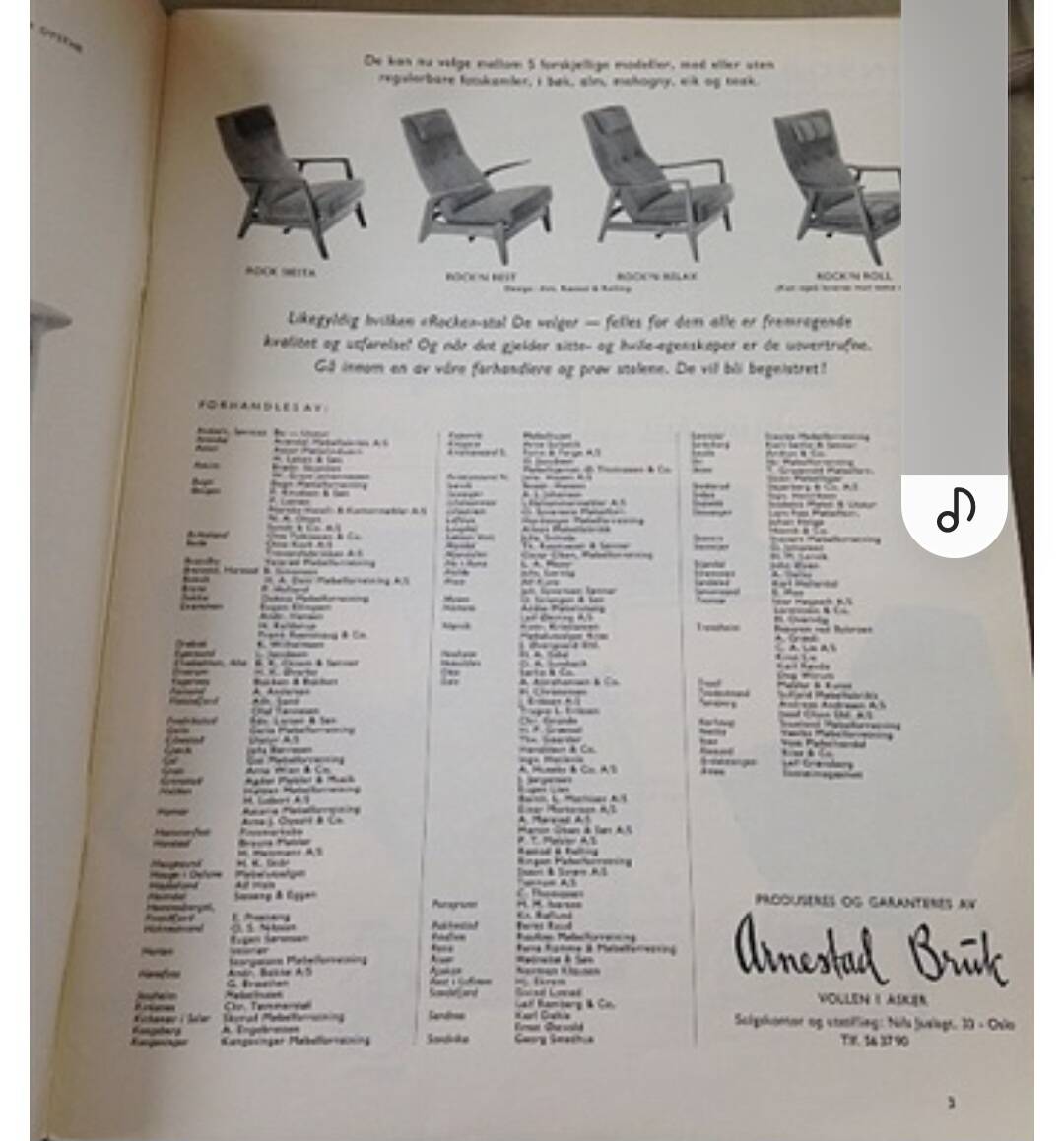 Tilting Highback Lounge Chair "Rock Siësta" by A. Relling and T. Bekken Arnestad Bruk, Norway 1957