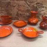 Old vallauris service 7 pieces empty pitchers pocket ceramic orange #a996