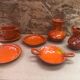 Old vallauris service 7 pieces empty pitchers pocket ceramic orange #a996