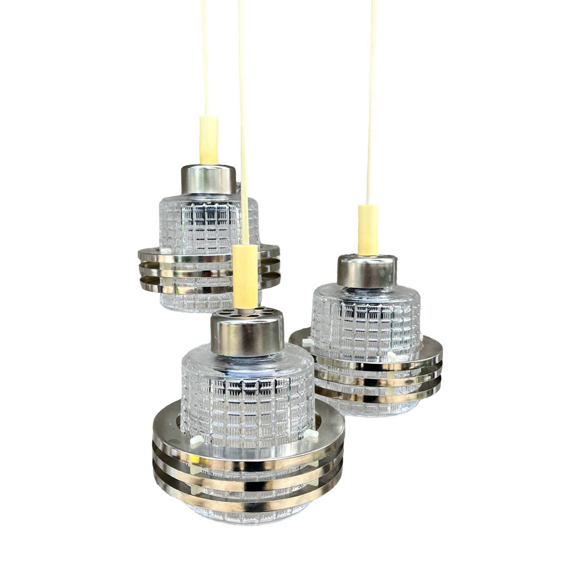Mid-century modern cascade chandelier Pokrok Žilina, Czechoslovakia, 1970s.