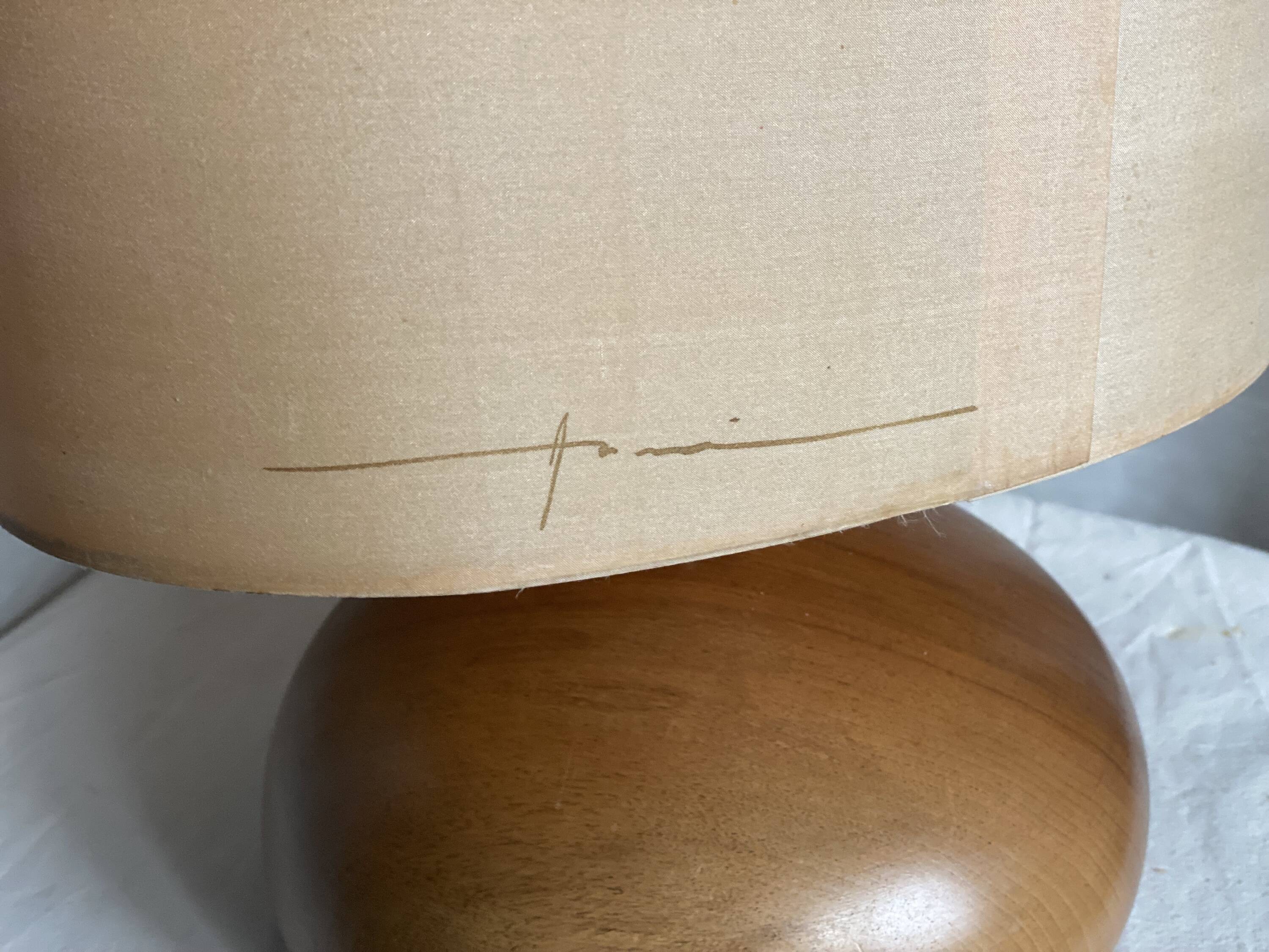 Vintage 1970 turned wooden ball lamp signed