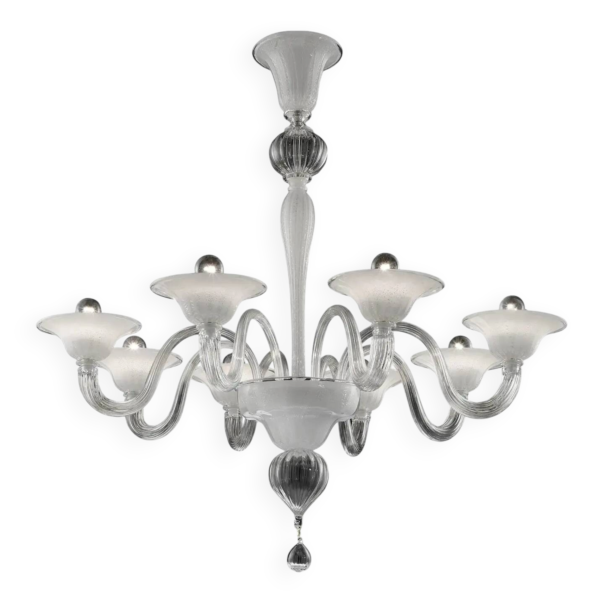 Modern Venetian Murano Glass Chandelier in Transparent and White Tones