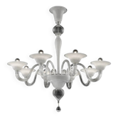 Modern Venetian Murano Glass Chandelier in Transparent and White Tones