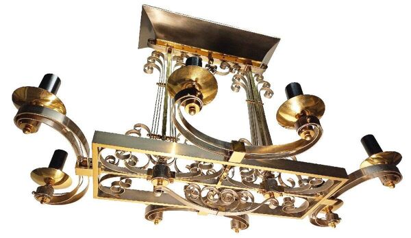 Important lustre en laiton doré vers 1940