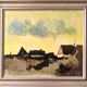 Peinture à l’huile de paysage vintage suédoise moderne « Yellow Skies » du milieu du siècle, encadrée