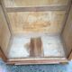 Vintage oak compass foot cabinet with 2 sliding doors painted red and blue