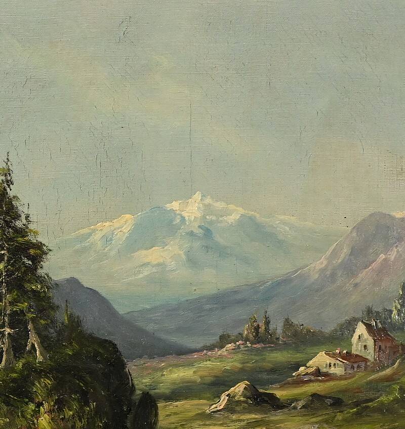 Oil on canvas "Mountain Landscape", signed C. Lion – Late 19th century