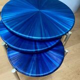 Straw marquetry nesting tables