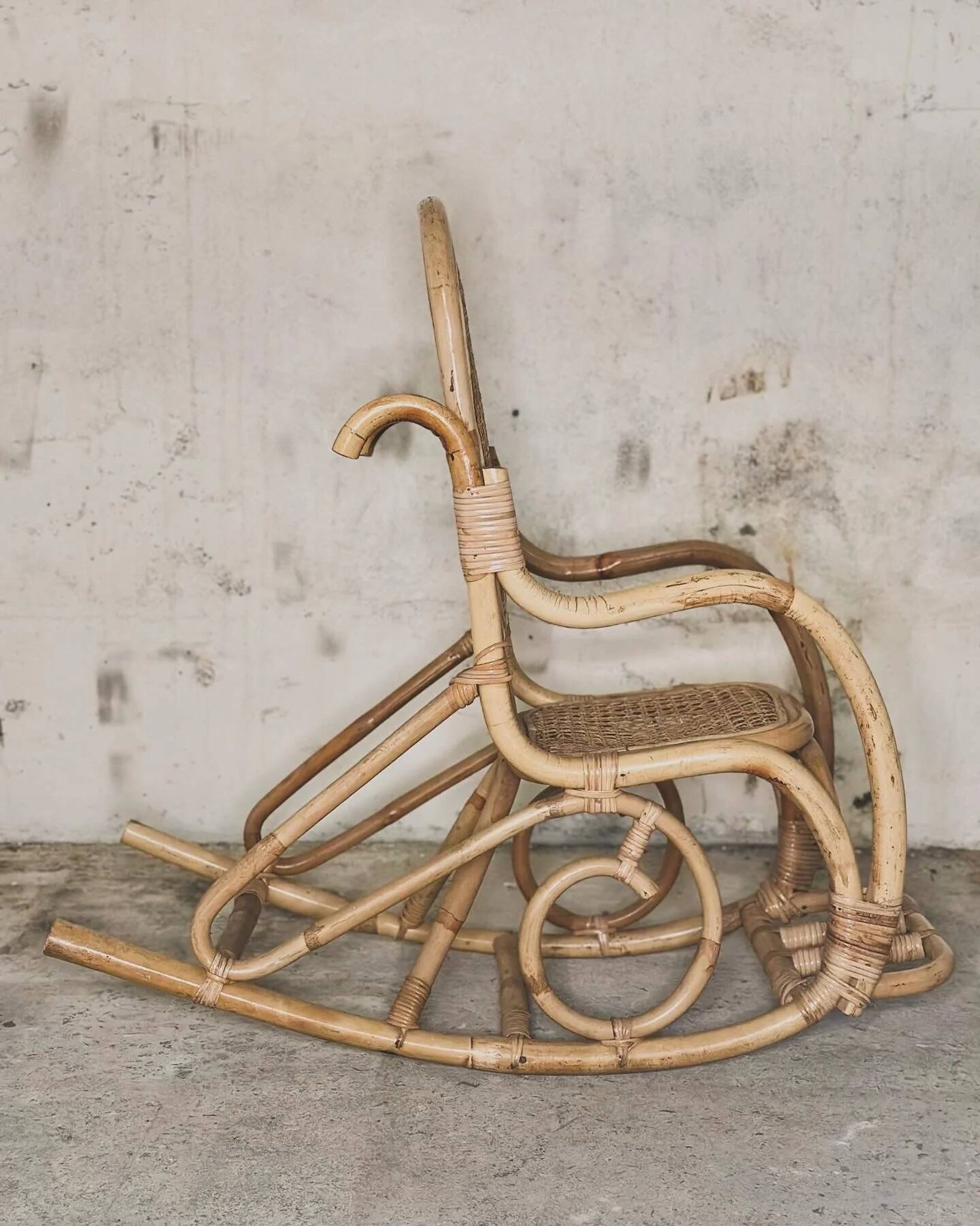 Rattan and cane rocking chair