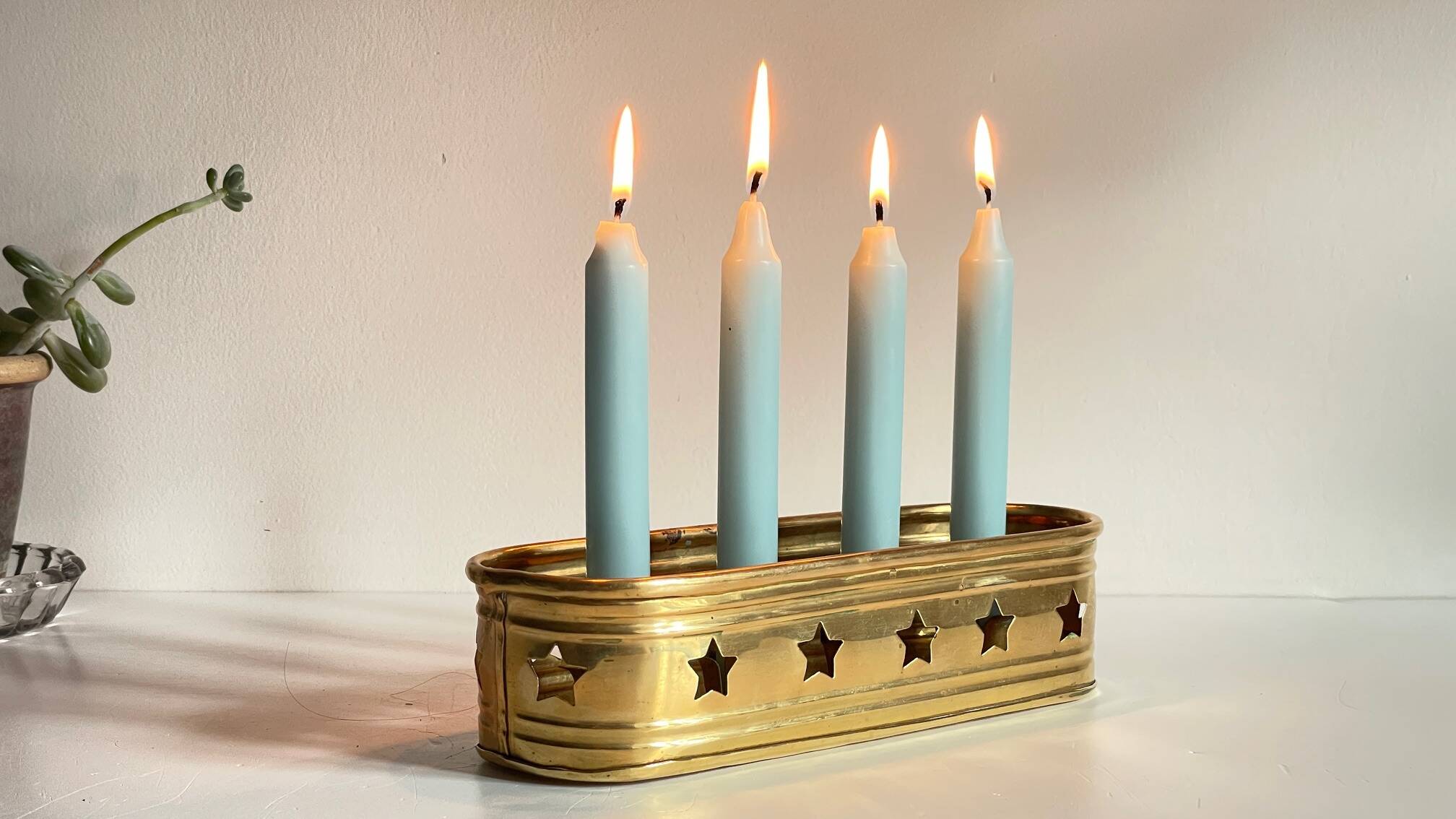 Bougeoir chandelier etoiles vintage laiton