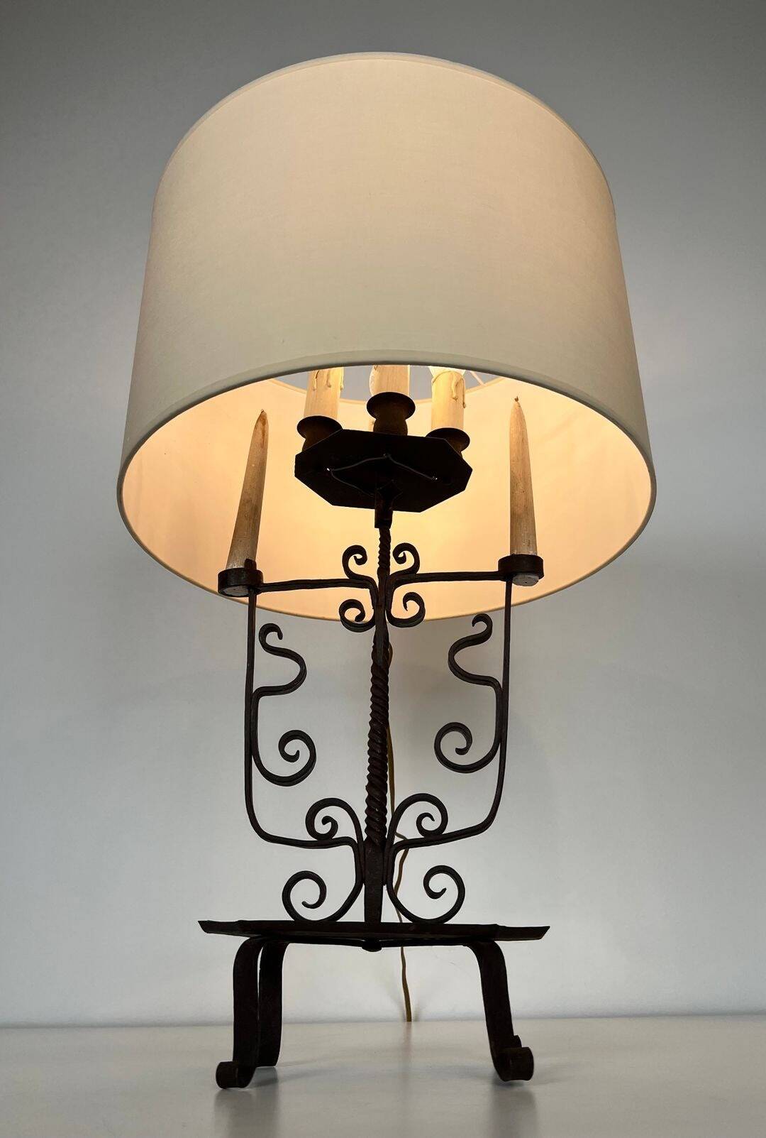 Wrought Iron Candelabrum with Six Lights, French Work, circa 1950