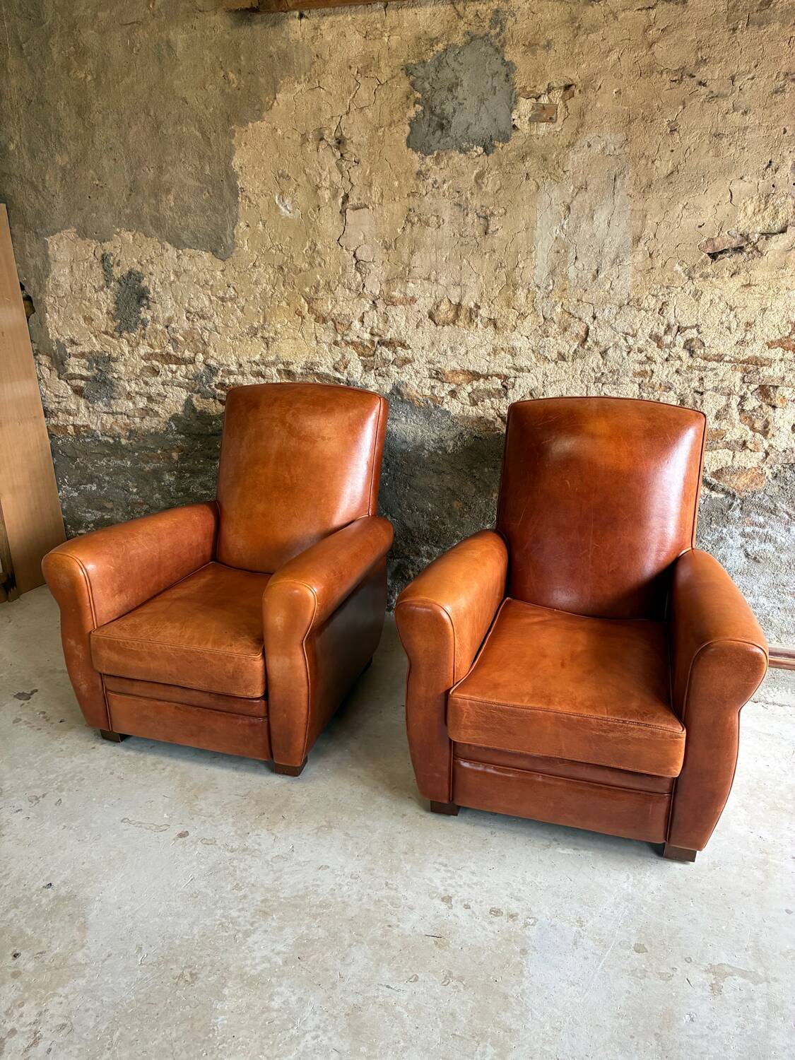 Lot de 4 fauteuils club, Cognac