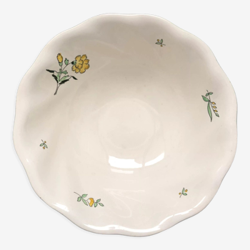 Round dish model embrun, with yellow floral patterns. stamped salins france