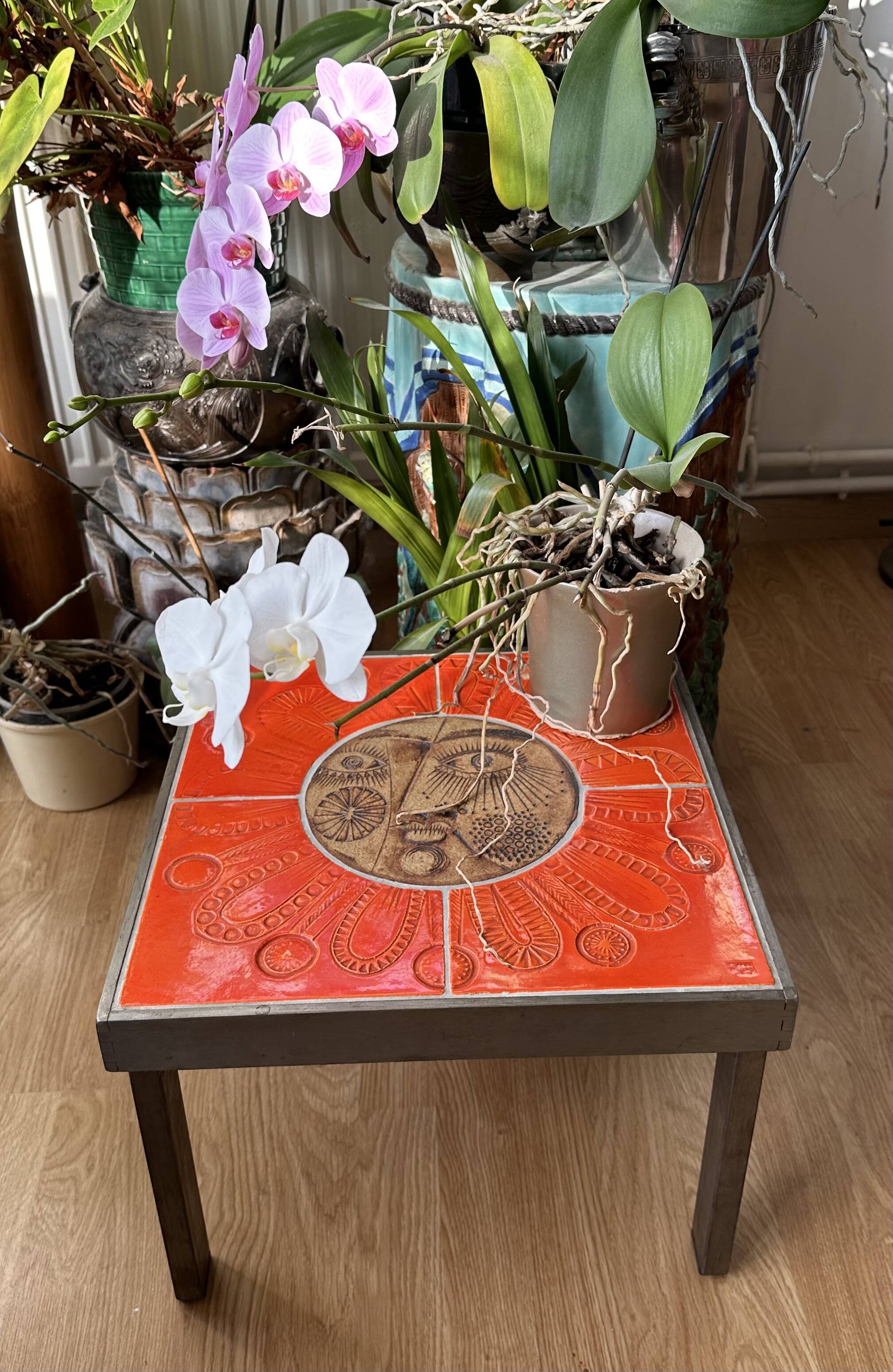 Coffee table end of sofa Roger Capron and Jean Derval ceramic 70s sun model