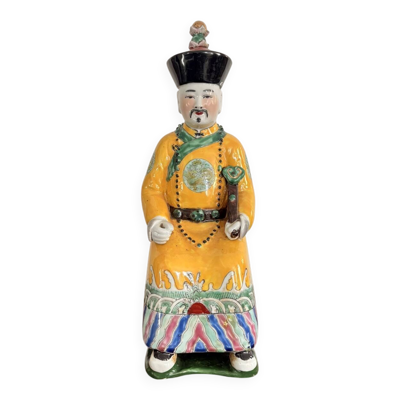 Sculpture en porcelaine chinoise, dignitaire empereur dynastie Qing famille verte