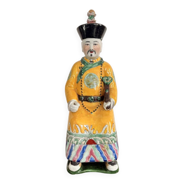 Sculpture en porcelaine chinoise, dignitaire empereur dynastie Qing famille verte