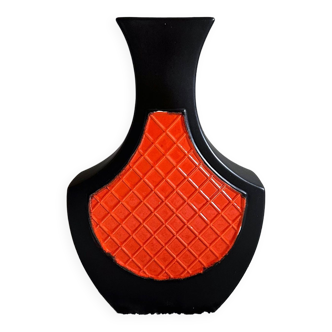 Vase au sol moderniste, vase en céramique 50, vase noir orange, années 60, poterie ouest-allemande