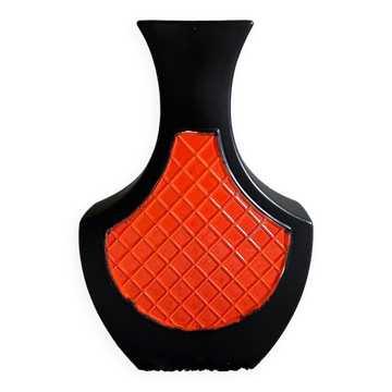 Vase au sol moderniste, vase en céramique 50, vase noir orange, années 60, poterie ouest-allemande