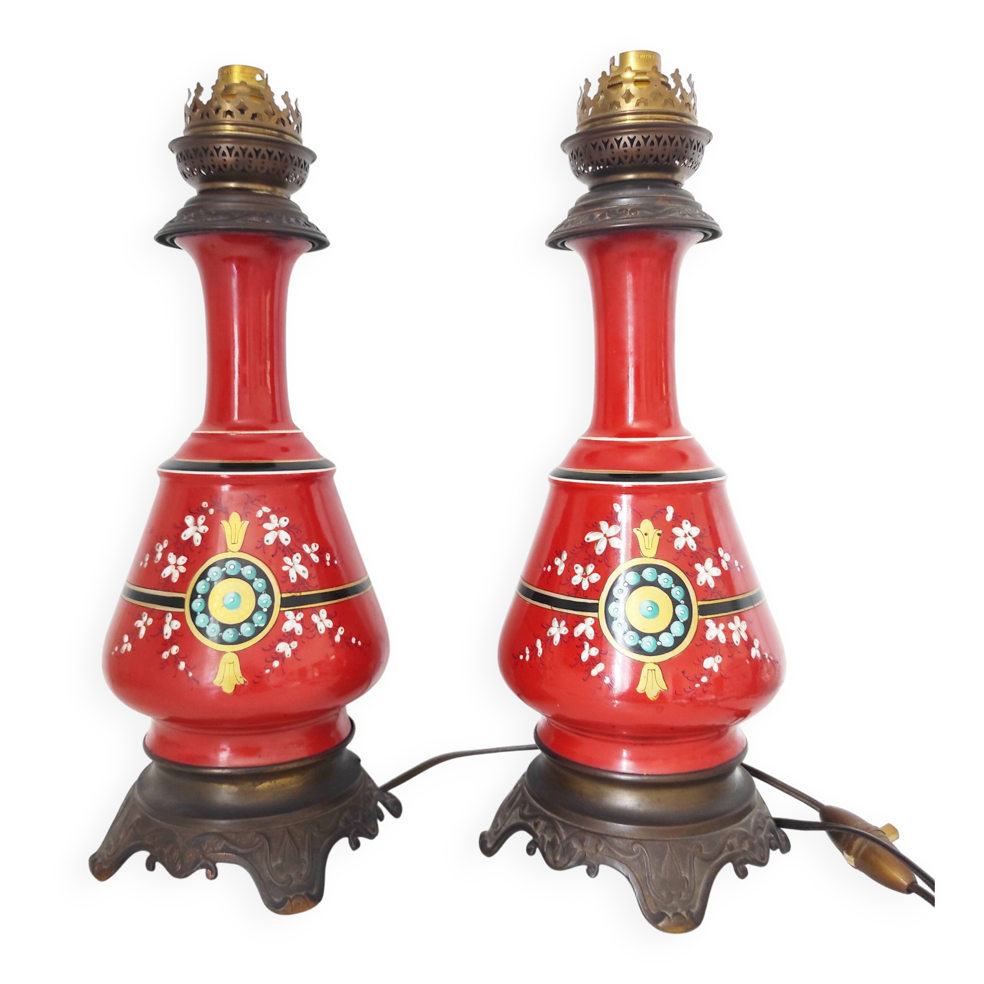 Pair of red lamps from 1900