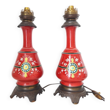 Pair of red lamps from 1900