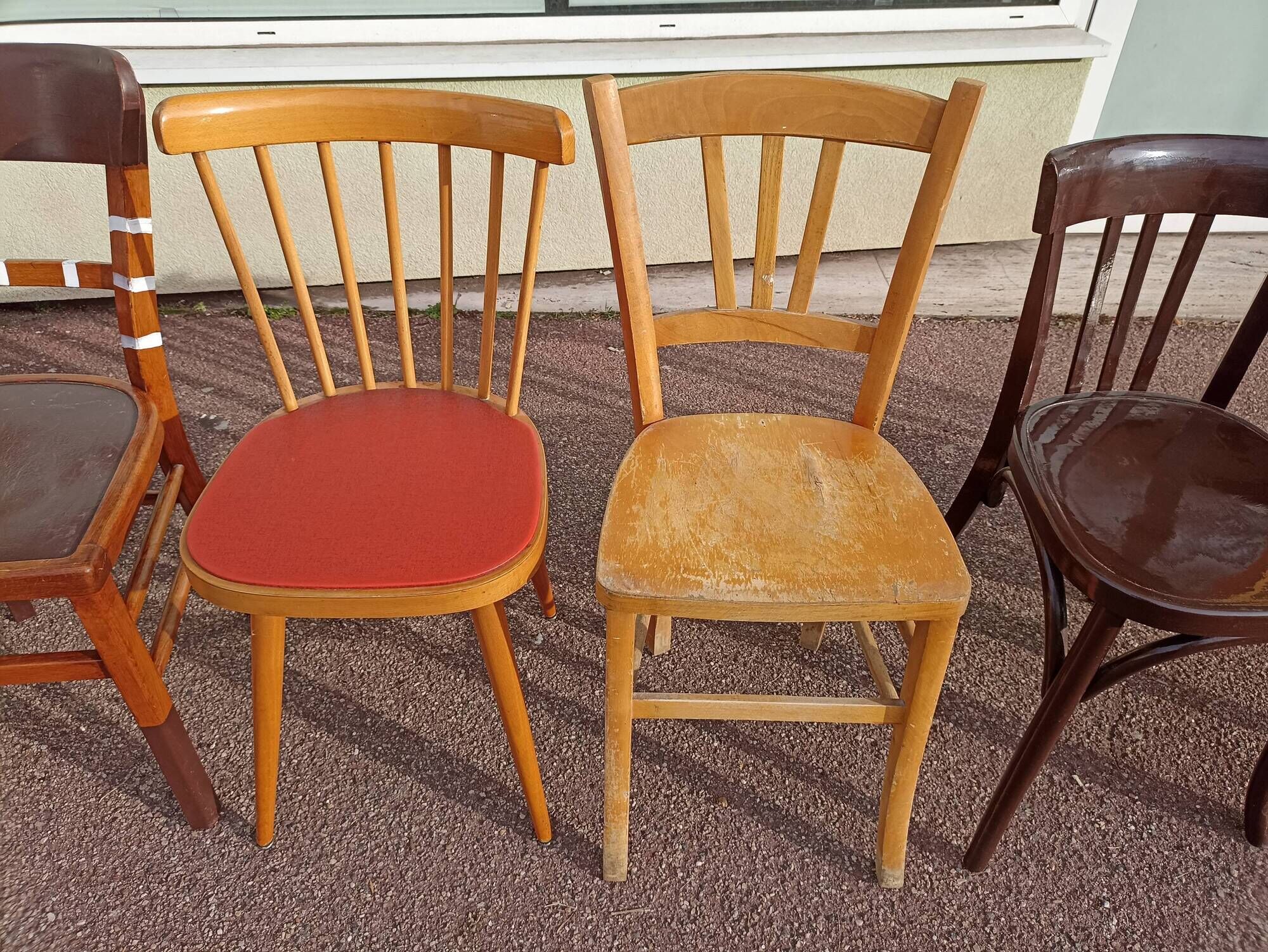 Set of 8 wooden bistro chairs bar mismatched