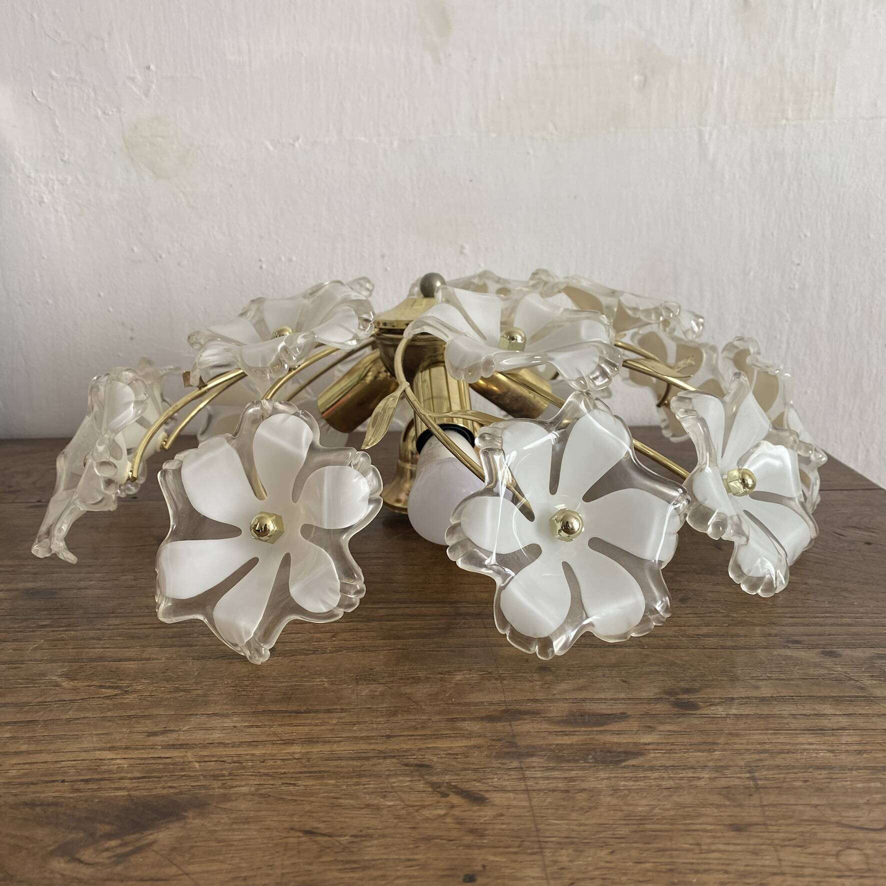 Plafonnier vintage italien fleurs et  métal doré
