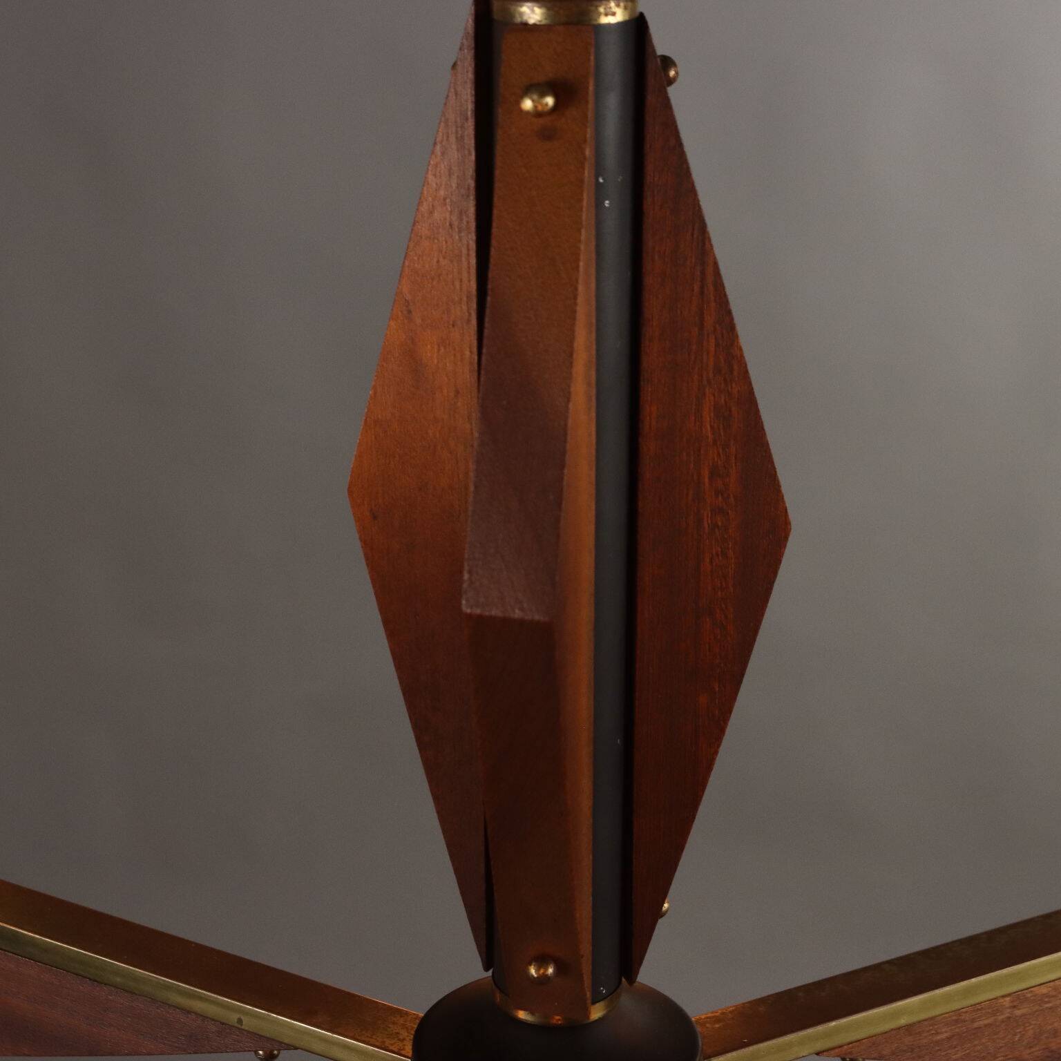 Vintage aluminum and teak chandelier, Italy, 1960s