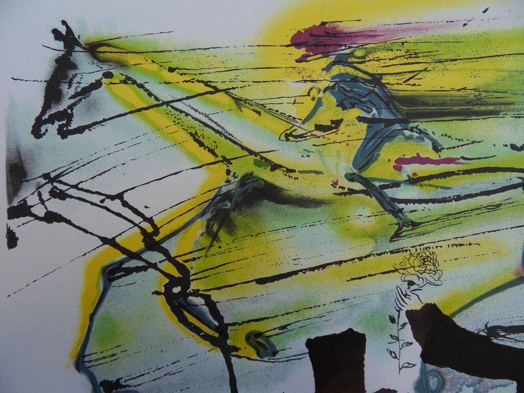 Salvador Dali : Les Chevaux, Le Cheval de course - Lithographie signée
