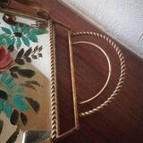 Plateau repas laiton miroir deco fleurs 1930 1960