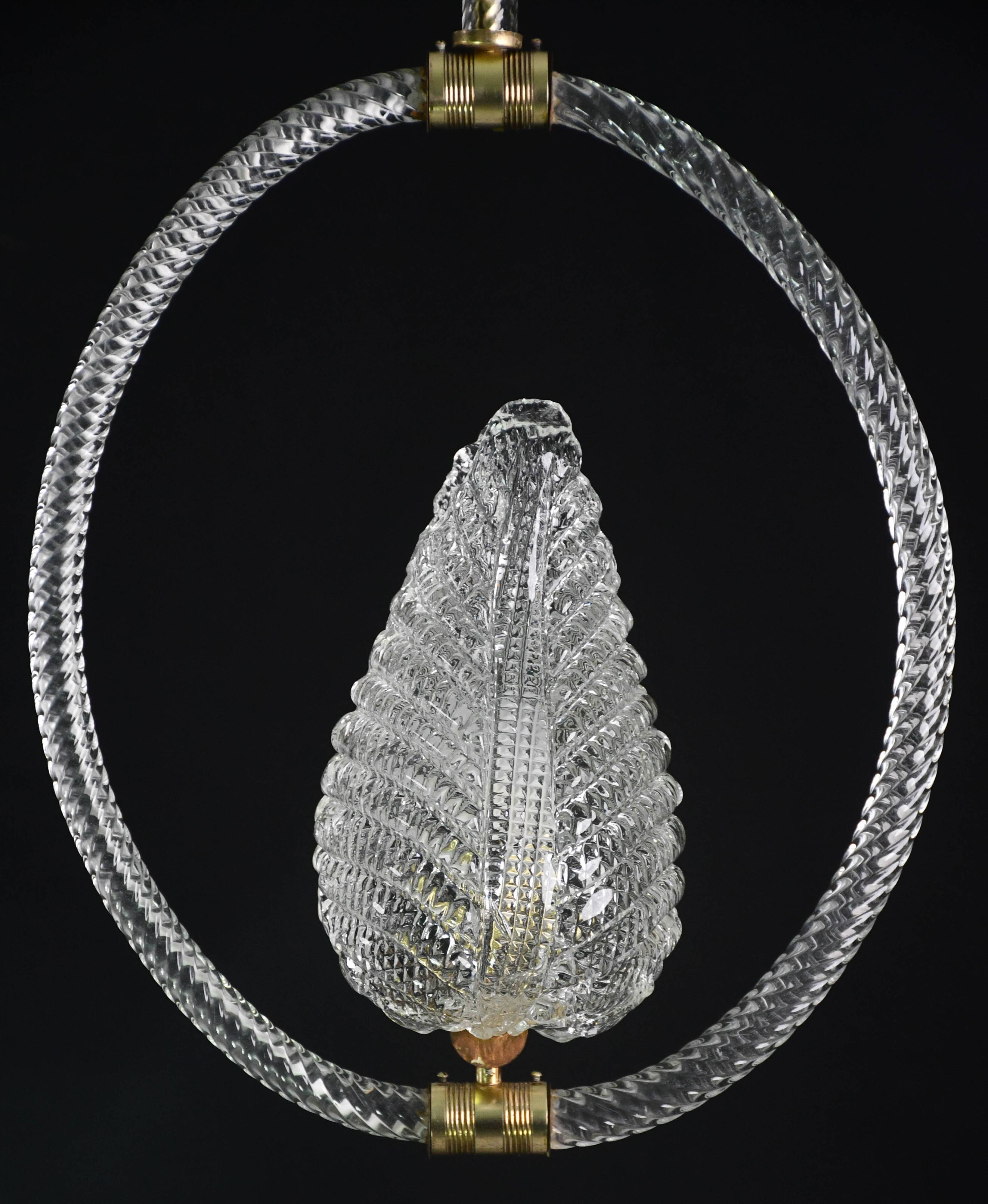 Charming Transparent Art Decò Barovier e Toso Pendant Light Murano Glass, 1940s