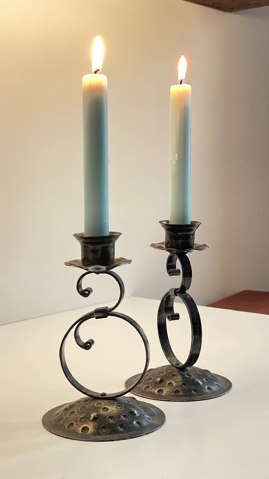 Vintage Black Patina Metal Candlesticks