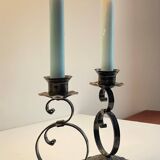 Vintage Black Patina Metal Candlesticks