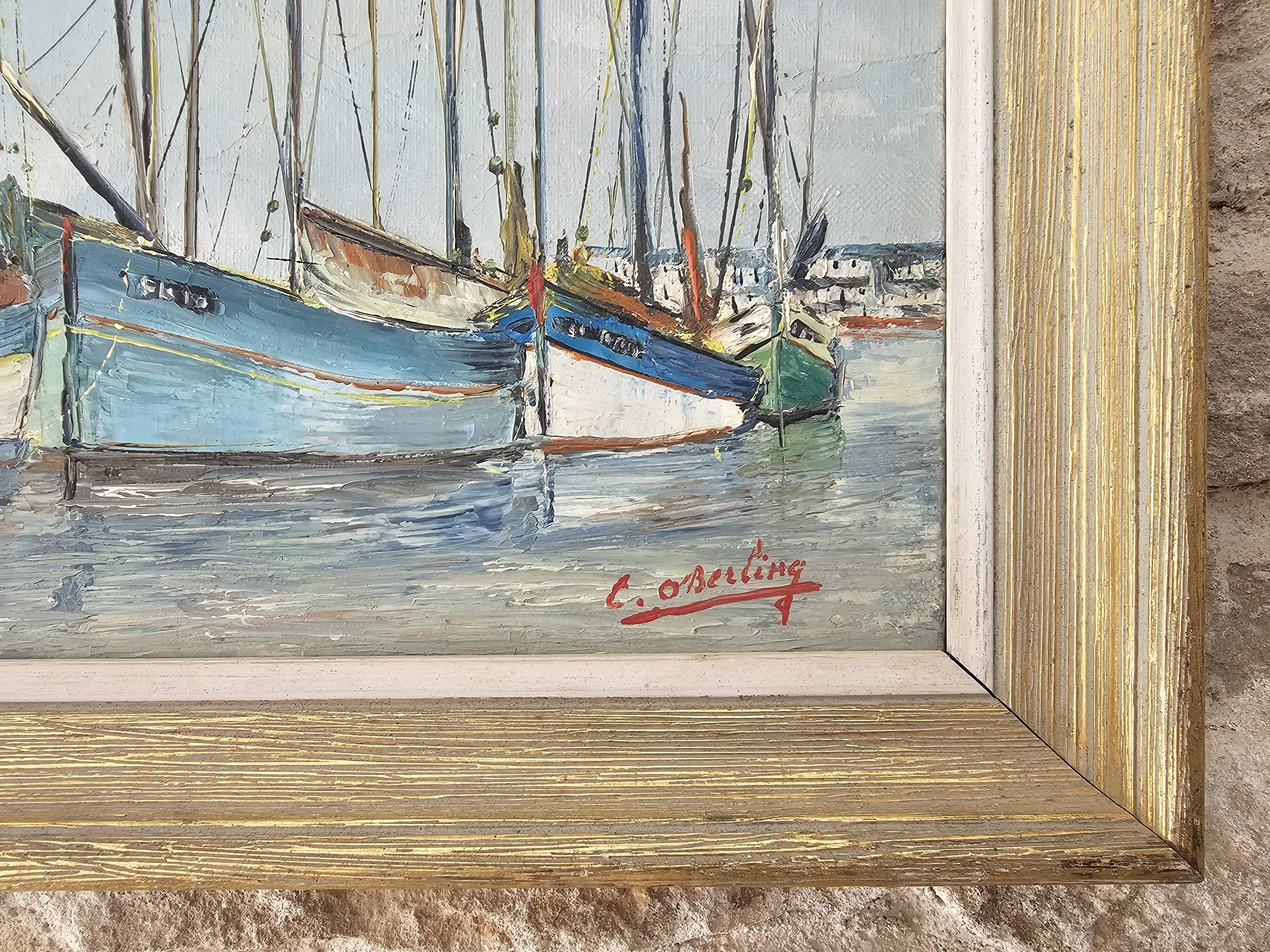 Oil on Canvas Painting Landscape Sailboats Marine - Signed C O'BERLING