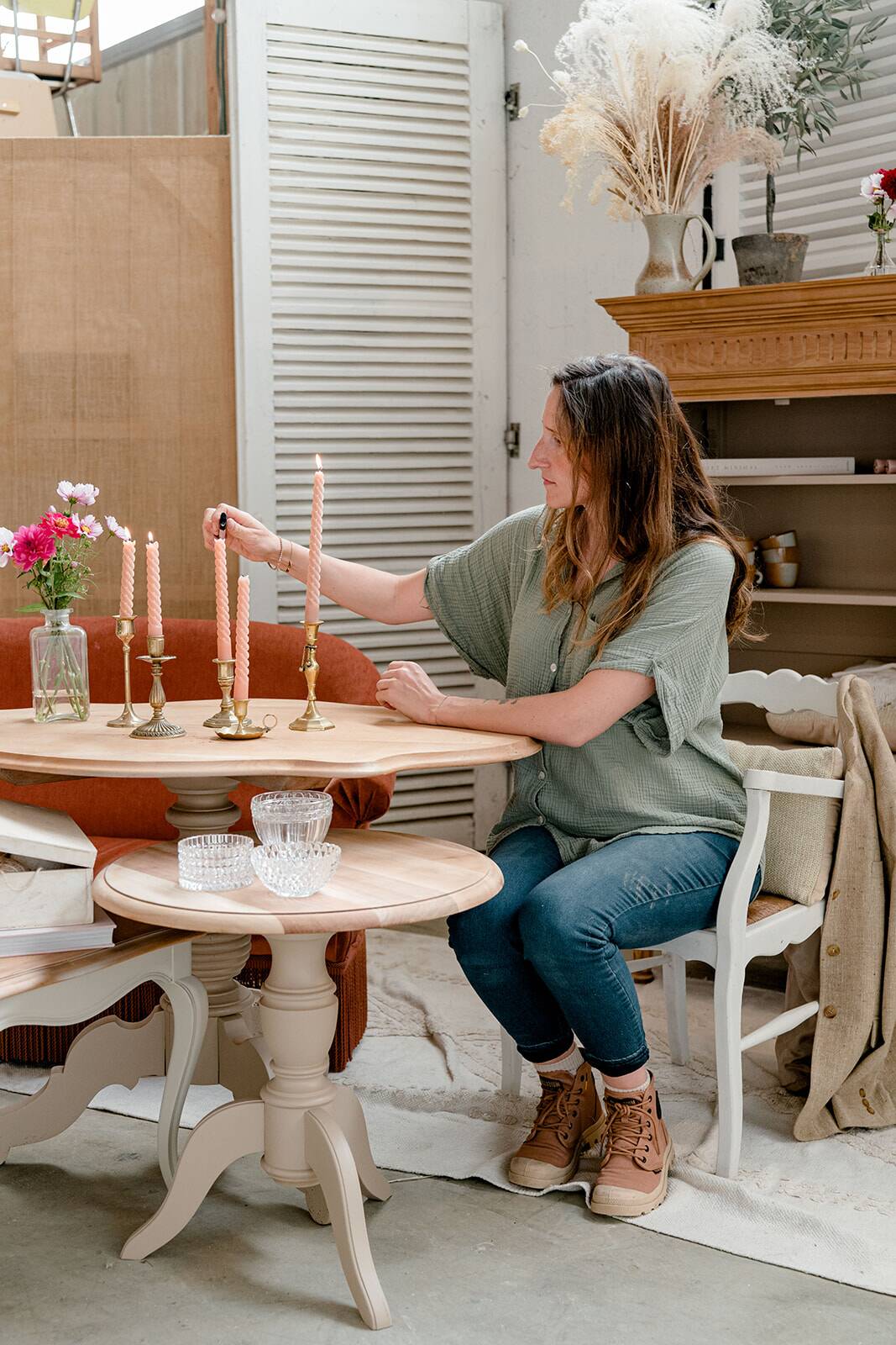 Old wooden pedestal table