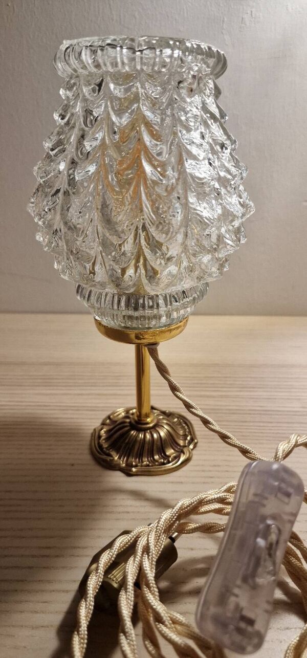 Duo lampes verre ciselé pied bronze ancien