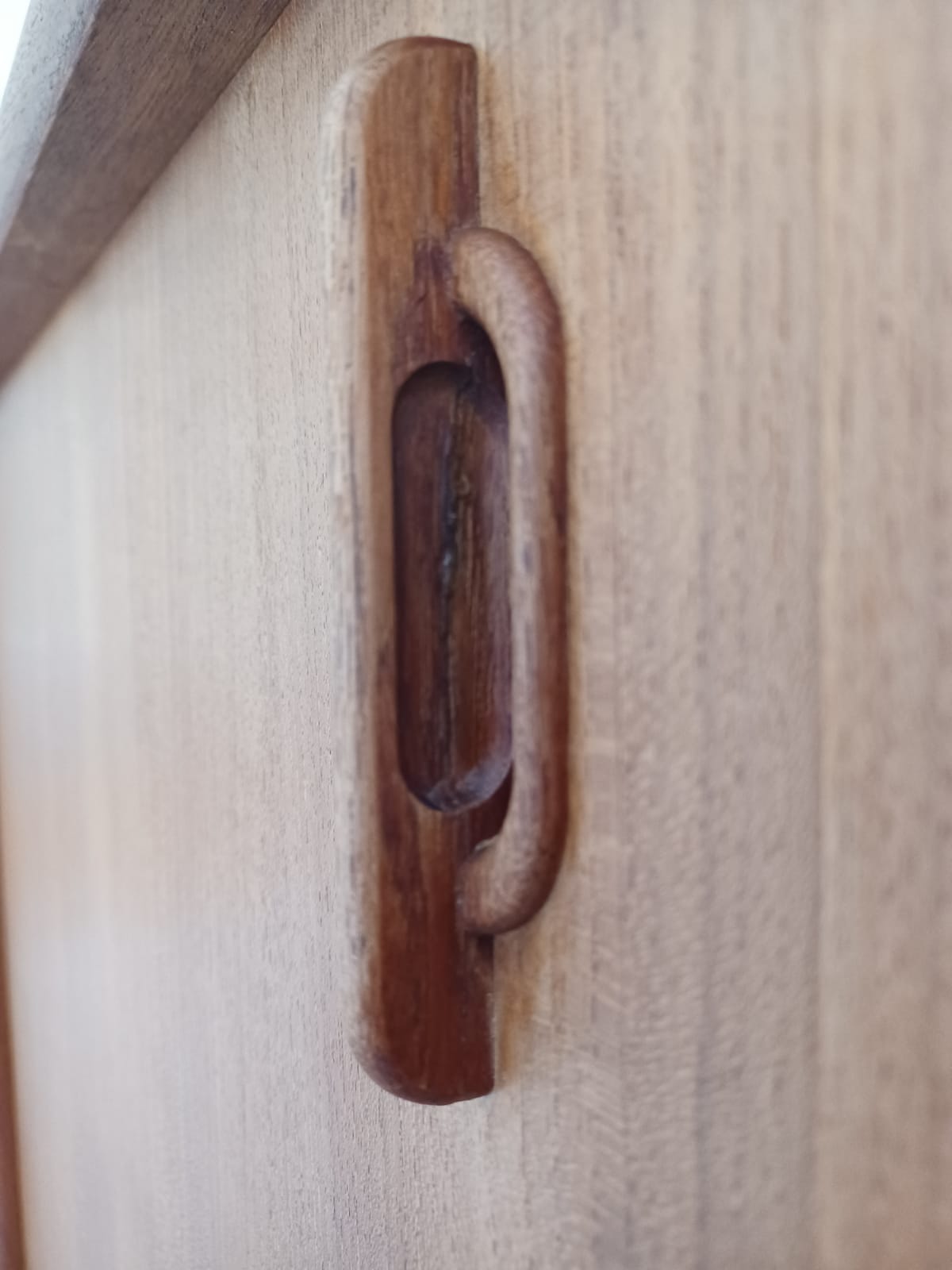 Scandinavian teak row 50s-60s, French manufacture signed Eros