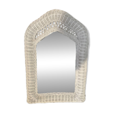 Vintage white rattan mirror with gothic frame