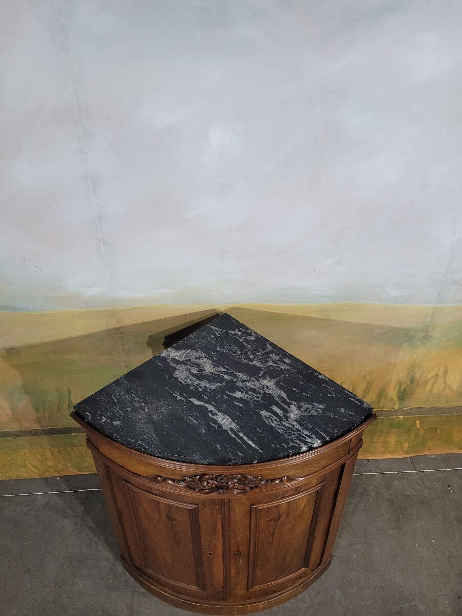 Small corner cabinet with marble, corner sideboard.