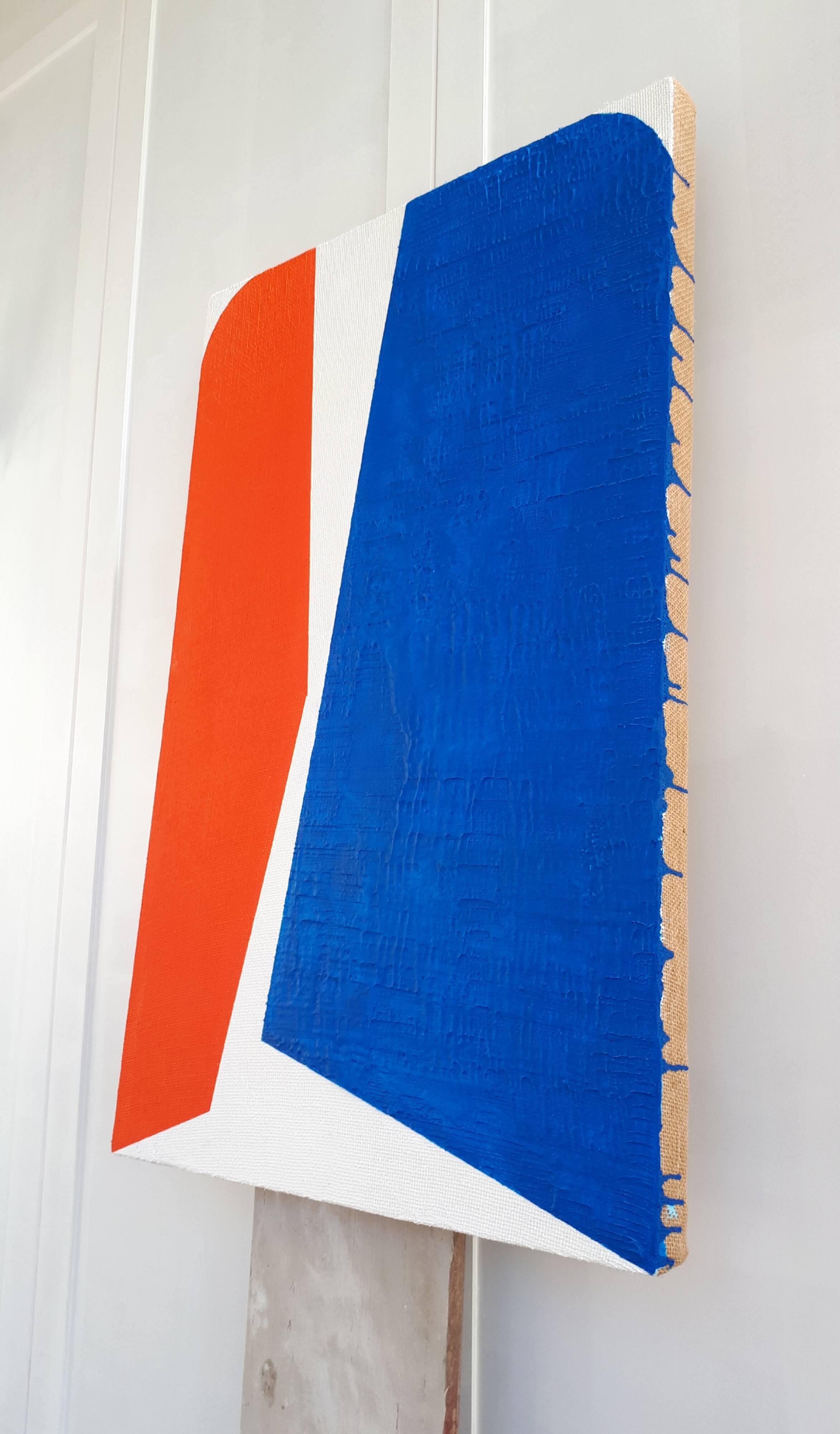Peinture abstraite contemporaine sur toile de jute 60 x 97cm