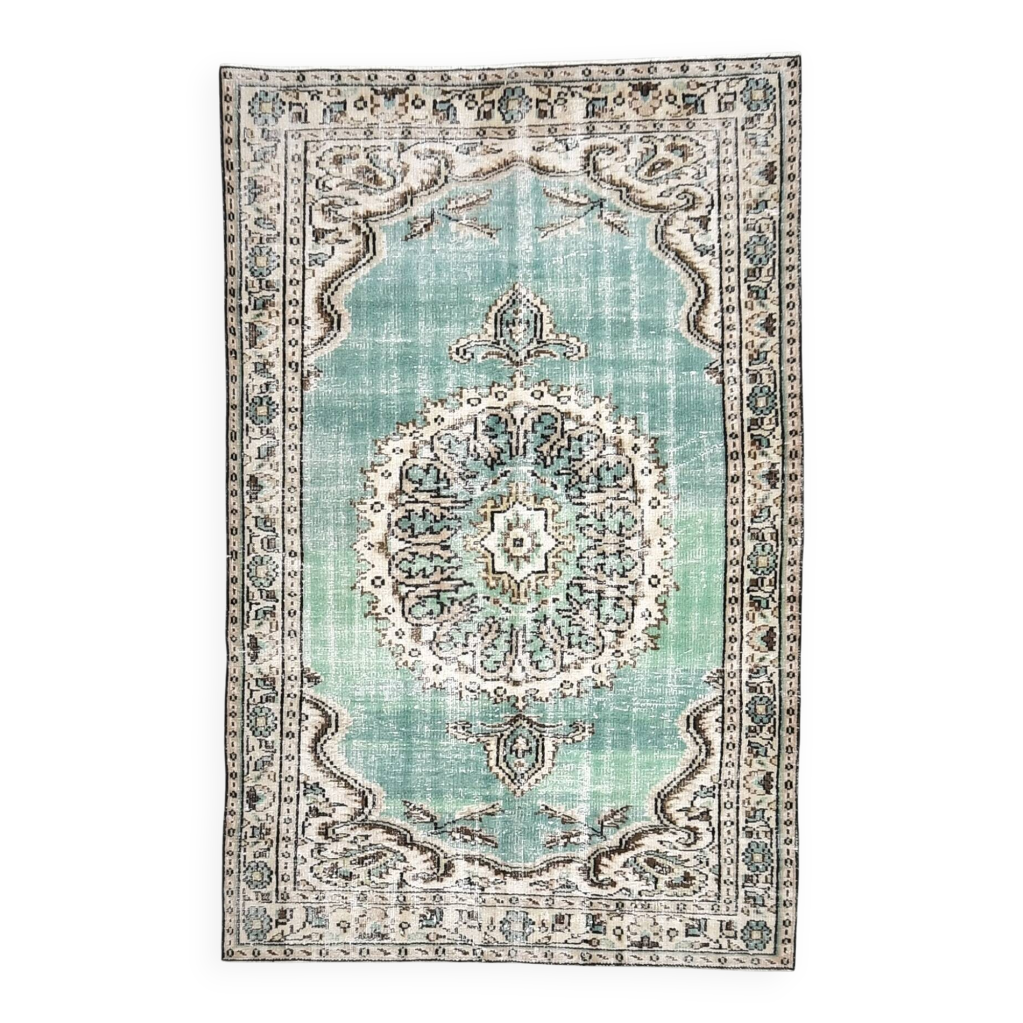 5x8 Green & Cream Oriental Vintage Rug 157x235Cm SK 24776